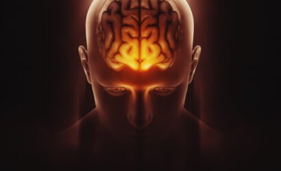 3D medical image of male figure with brain