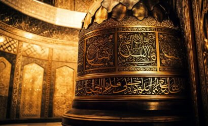 Golden minarets symbolize Arabic spirituality and culture generated by AI