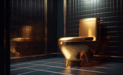Golden toilet bowl. Generative Ai