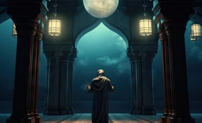 The muslim prayer for god in the mosque. Old iranian Muslim is on his knees praying. Holy month of Ramadan Muslims. Moslem, mohammedan, muslimah. monk, friar, monastic,