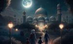 painting-family-walking-towards-mosque-with-moon-background