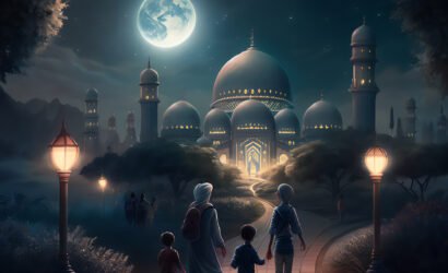 painting-family-walking-towards-mosque-with-moon-background