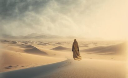 person-desert-with-long-cape-blanket-their-head