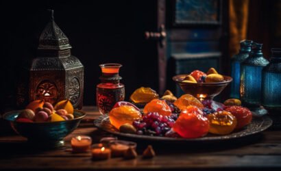 Rustic dessert Homemade bread and blueberry bowl generated by AI