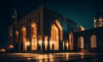 Spirituality illuminated in majestic ancient Islamic architecture generated by AI