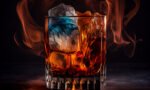 Whiskey on ice, in glowing glass motion , generative artificial intelligence