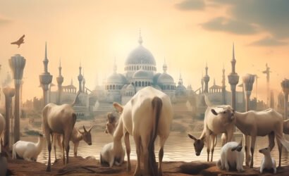 eid-adha-mubarak-animal-sacrifices-mosque-beautiful-islamic-background-photo-illustrationgenerative-ai
